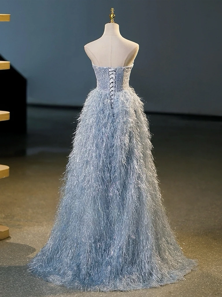 فساتين سهرة على شكل حرف A بدون حمالات بدون أكمام ريشة طول الأرض أنيقة طويلة ماكسي لحفلات الزفاف فساتين رسمية للنساء #5