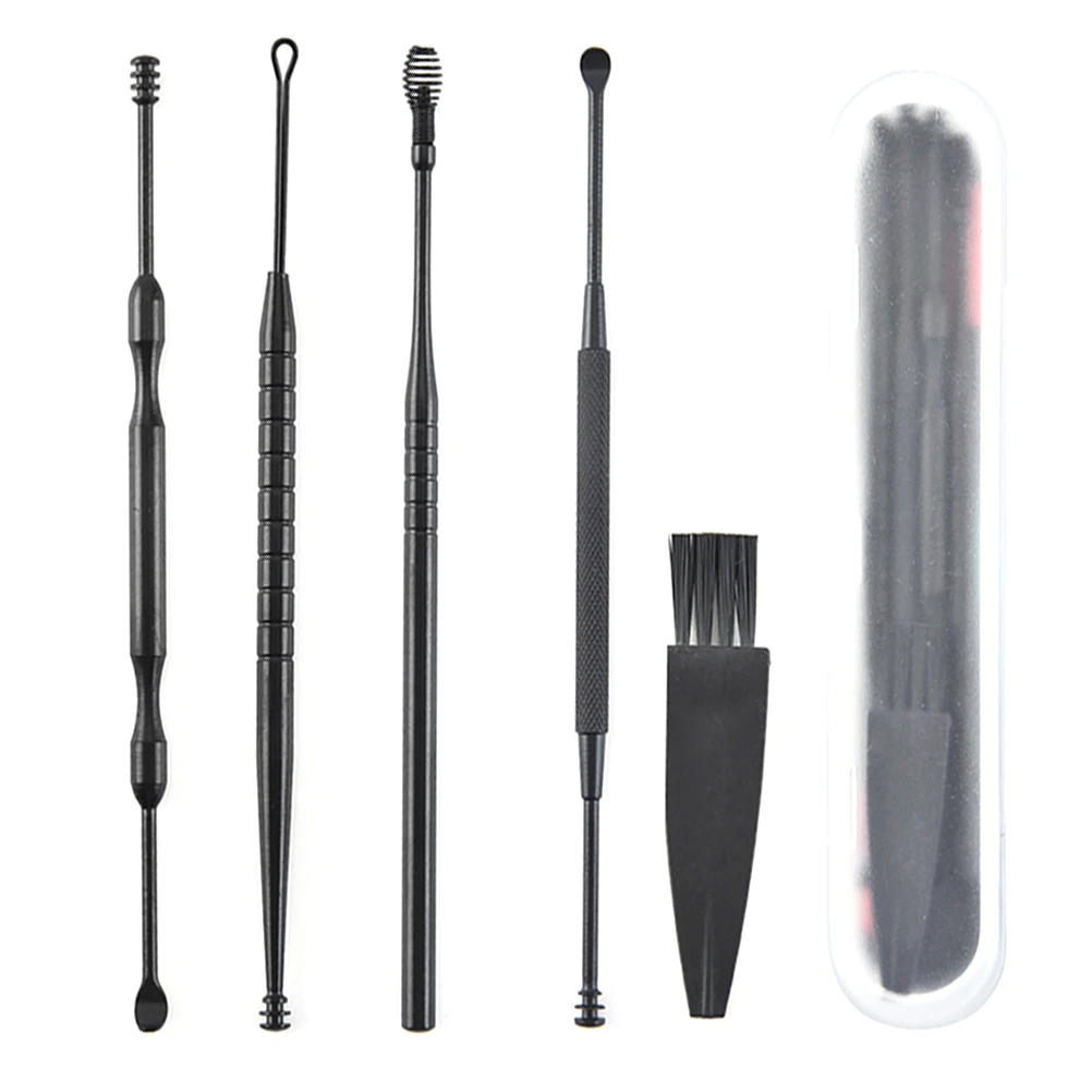 

5 Pcs Ear Spoon Double-headed Rotating Massage Stainless Steel Black Double-end Cleaner