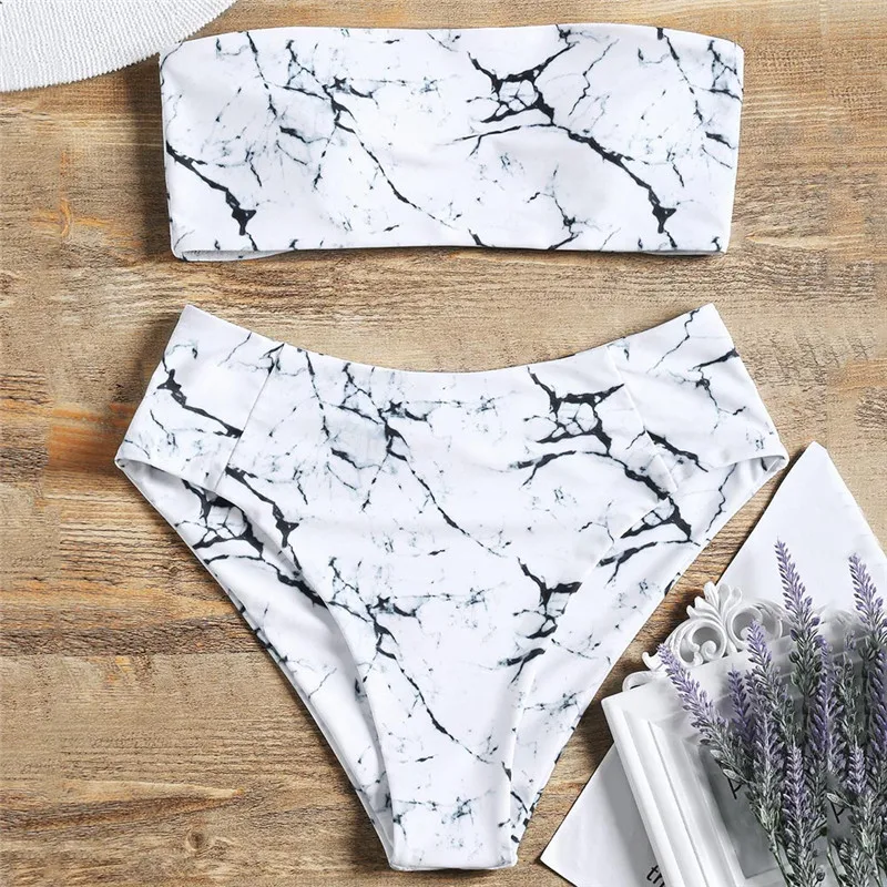 Two-Piece Women's Summer Sexy Strapless Gradient High-Waist Swimsuit Set New Bikini