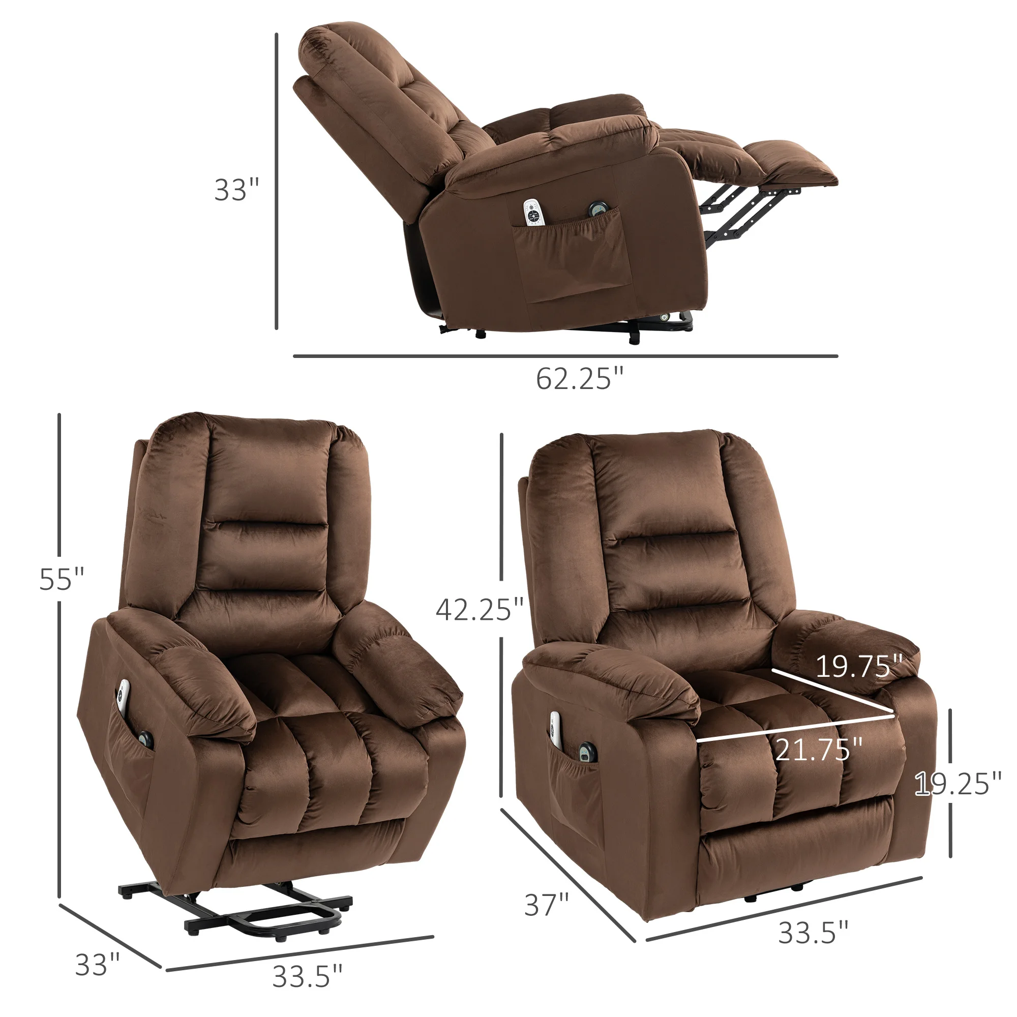 Electric Riser and Recliner Chair with Vibration Massage, Heat, Brown