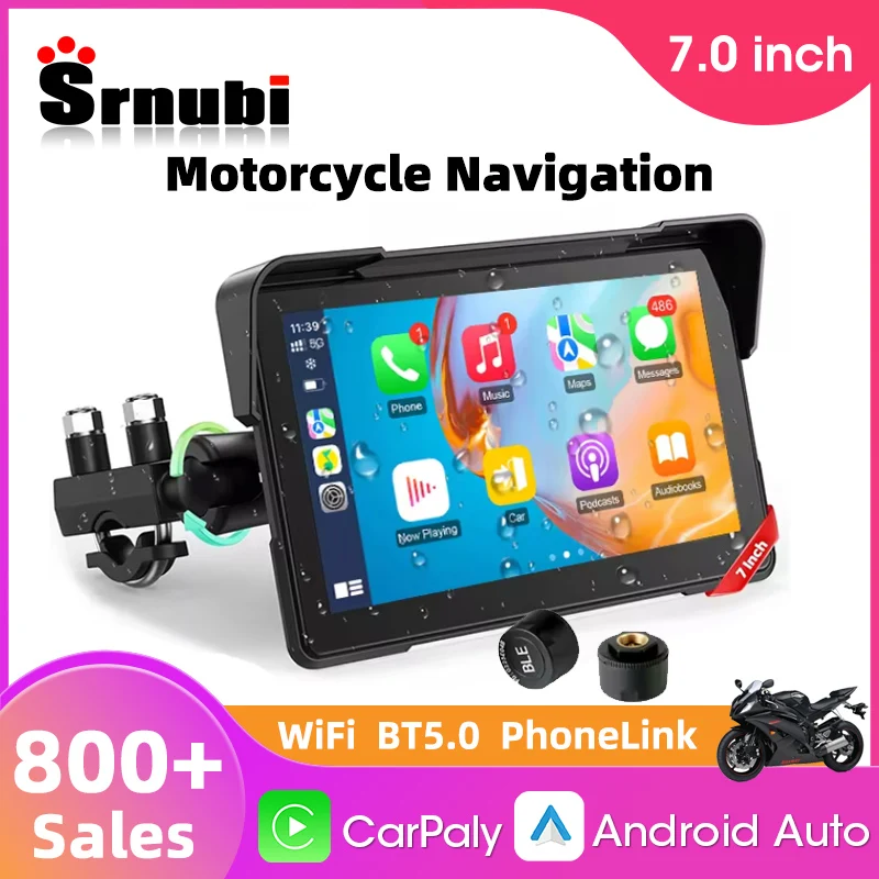 

Srnubi 7 inch Motorcycle GPS Navigation Display Screen Portable Digital Motorcycle Dashboard Wireless CarPlay Moto Android Auto