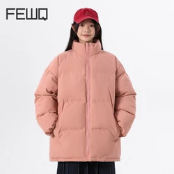 FEWQ men cotton padded jacket 2024 Winter New zipper stand collar solid color male jacekts long sleeve women men's wear