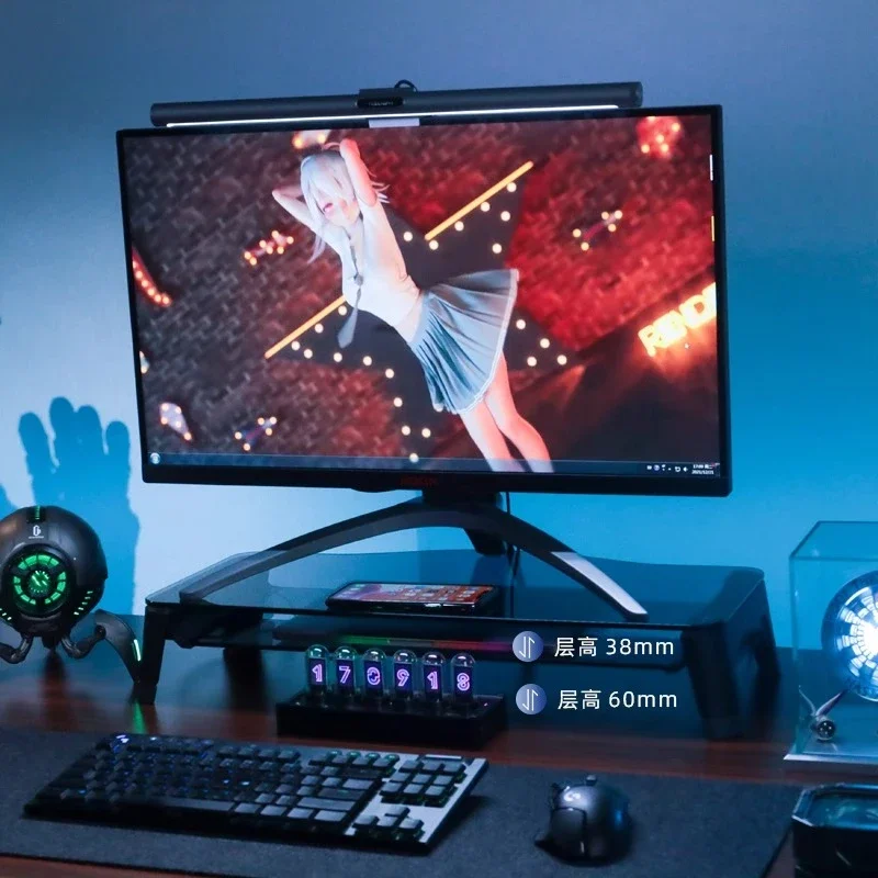 Computer monitor raised frame, adjustable expansion USB desktop storage rack