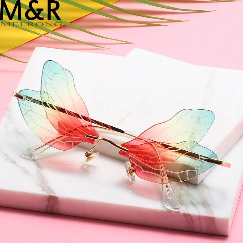 

New Frameless Butterfly Rhinestone Sunglasses Ladies Steampunk Fashion Designer Sunglasses Retro Glasses