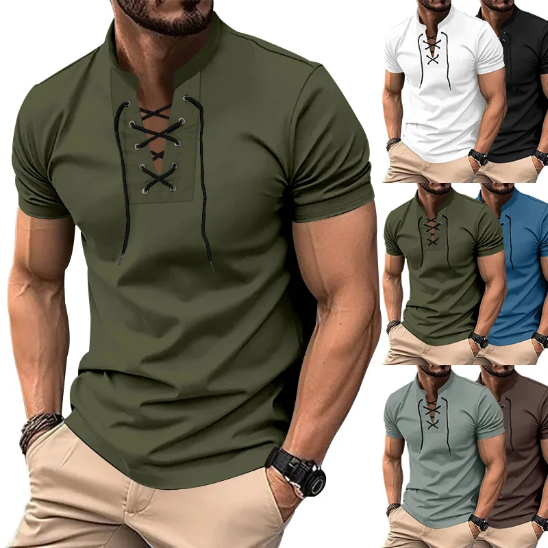 24 Amazon Sommer dünne V-Träger lässige Persönlichkeit Sport Kurzarm T-Shirt Jugend