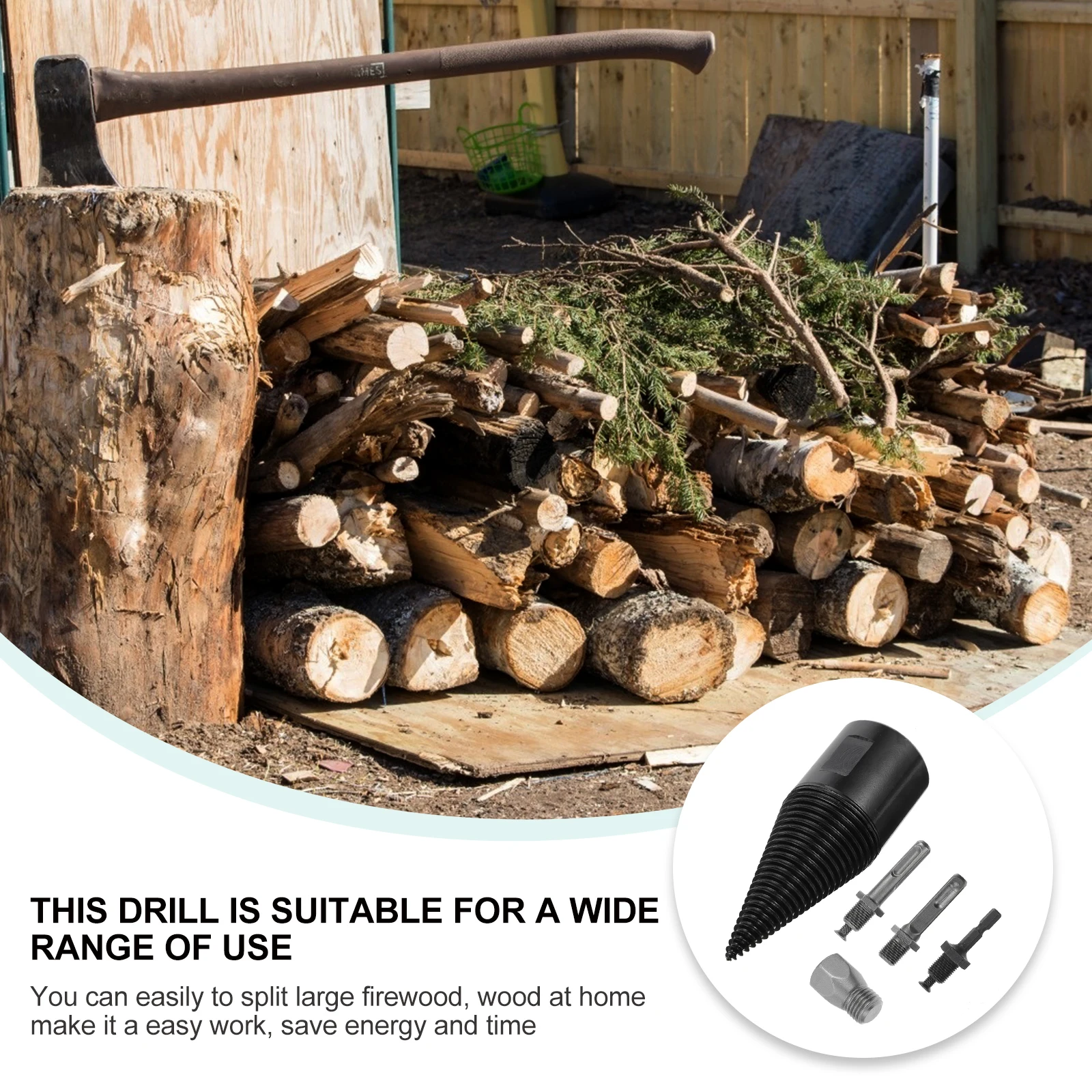 

4pcs Firewood Bit Set Electric Splitter Electric Splitter Drill Bit Steel Durable High Hardness Wood Splitting Kit Gardening