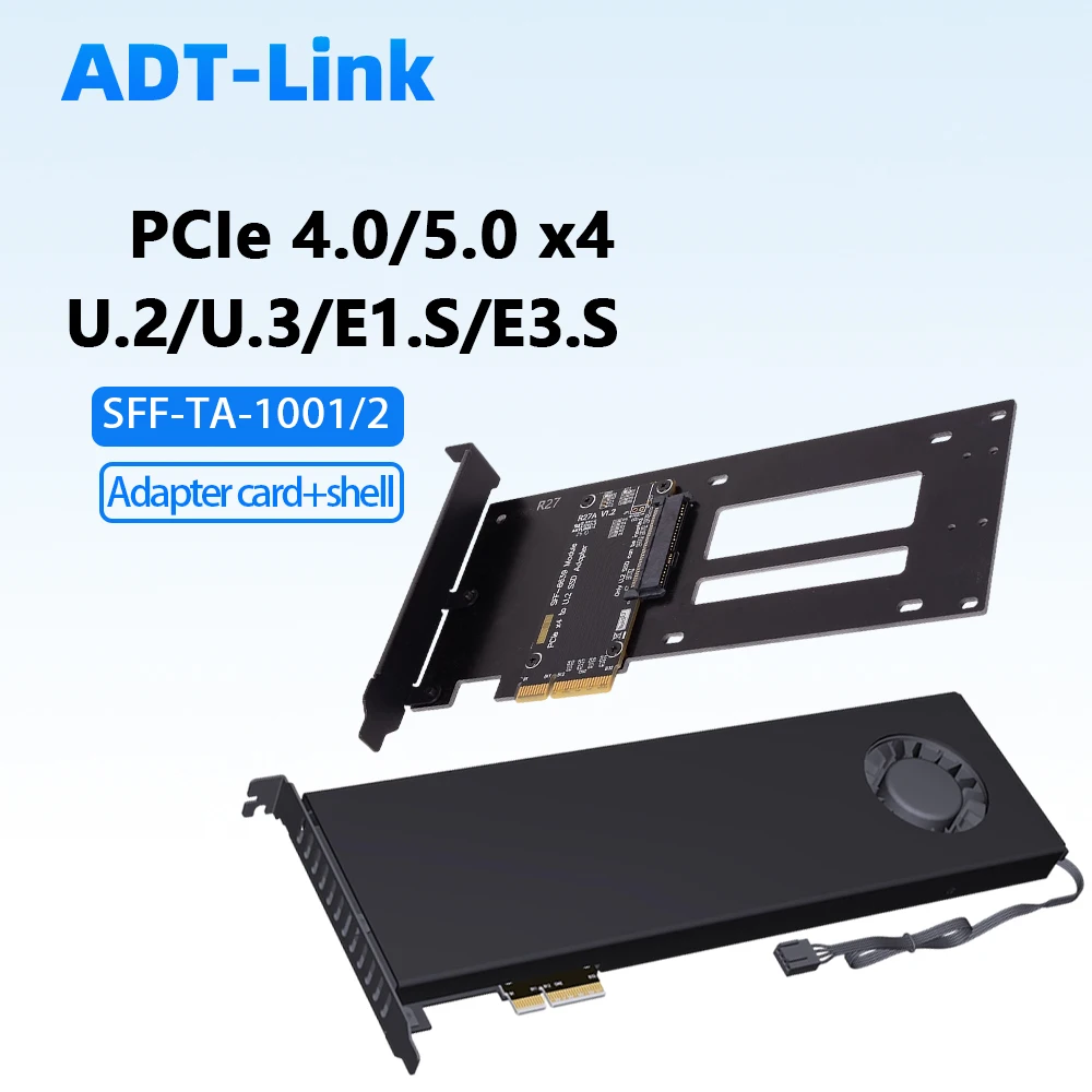 

Адаптер ADT PCIe 5.0 x4 для SSD-накопителей U.2, U.3, E1.S, E3.S, переходник PCI-E 4.0 на U.2 SFF-8639, адаптеры для жестких дисков Gen5, корпус-кронштейн