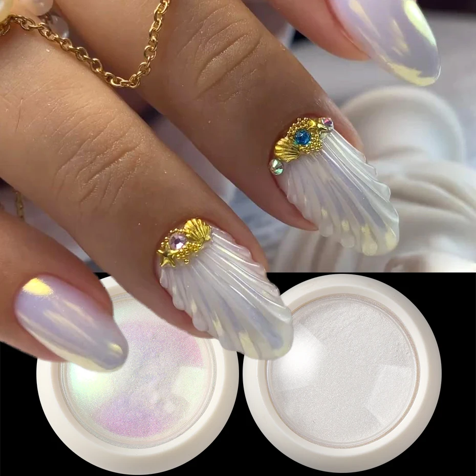 2 caixas sereia cromo branco prego em pó aurora espelho arte do prego em pó pigmento unicórnio pérola glitter maquiagem decorações manicure