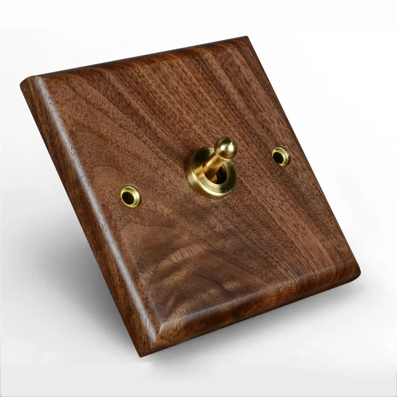

Personality 1-4 Gang 2 Way Walnut Solid Wood Toggle Switch Brass Lever Switch for Home Improvement