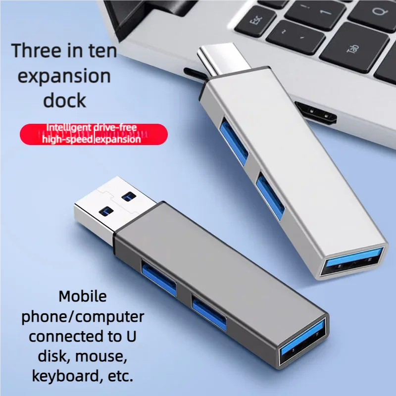 3-Port USB 3.0 Hub 2.0 Multi Typ-C Ultra Slim Splitter Hub mit Netzteil Mehrfach-Erweiterung für PC