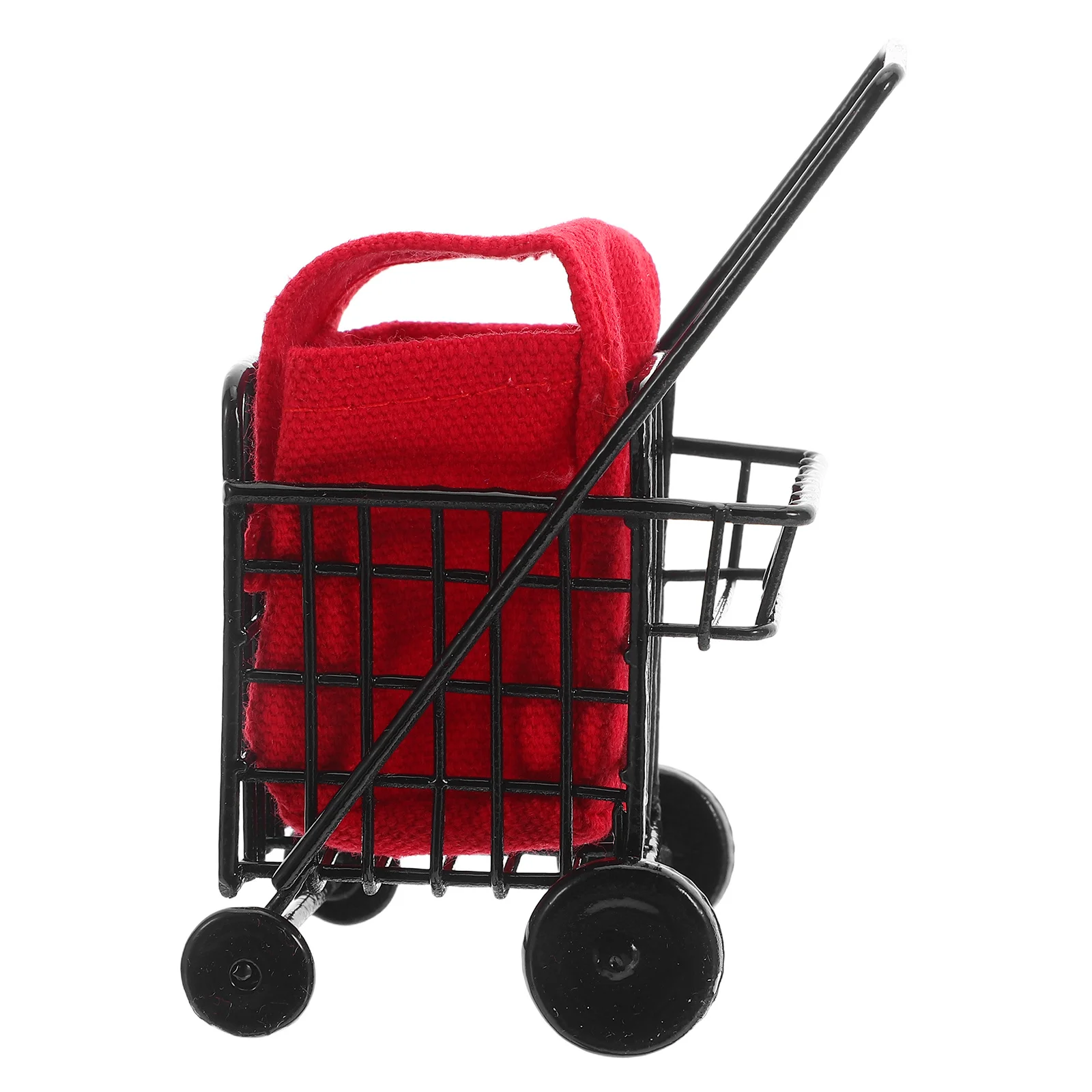 

Mini Shopping Cart 1:12 Scale Black Metal Construction for Dollhouse Kitchen Accessories Realistic Miniature Supermarket Trolley