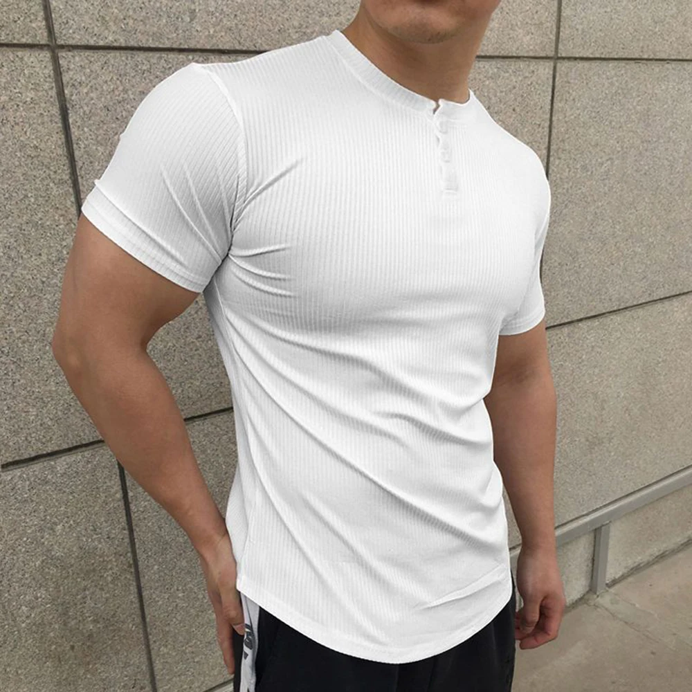 Men Sexy Tight Sports Casual Henley Neck T-Shirt 2024 New Genderless Shaping Elastic Fitness Training Solid Color T-Shirt Unisex