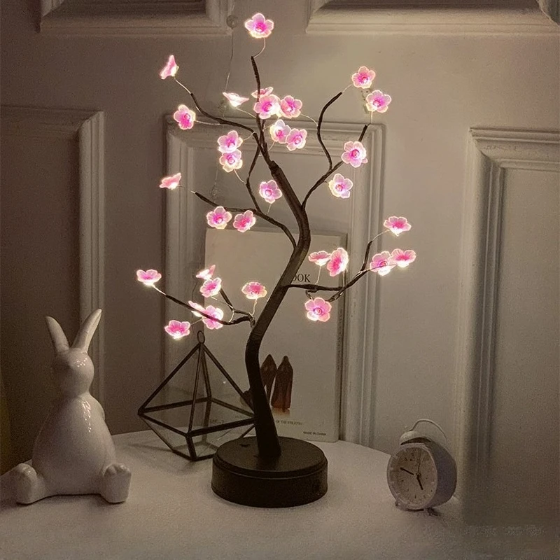 LED Golden Leaf Table Lamp Christmas Tree Fairy Light Night Lights Home DIY Party Wedding Bedroom Decoration Mother's Day Gift