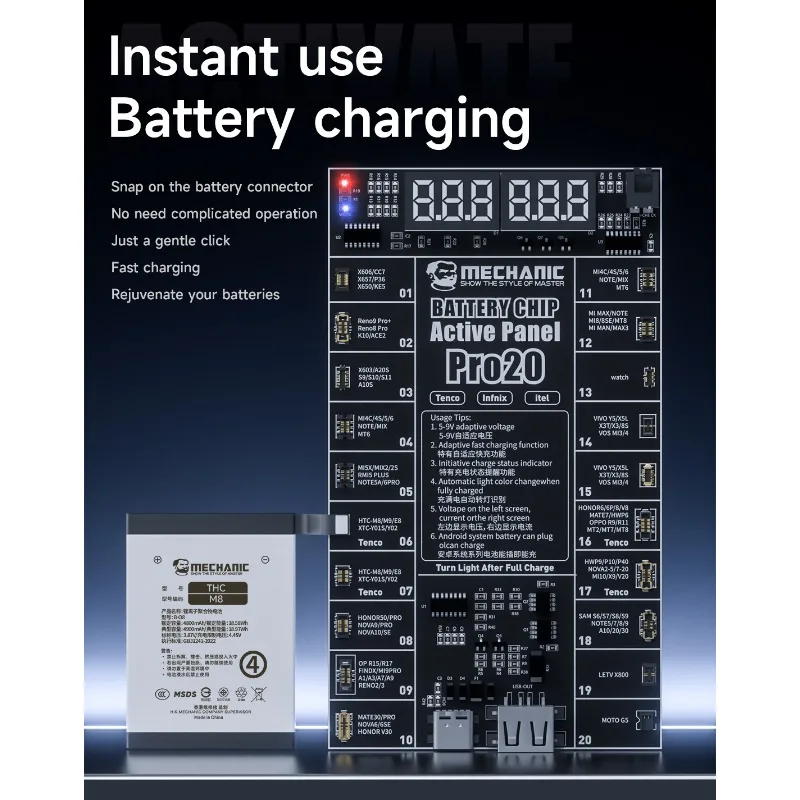 

MECHANIC Pro20 Max20 battery activation board for Android phones and iPhones, battery activation power tool charging board