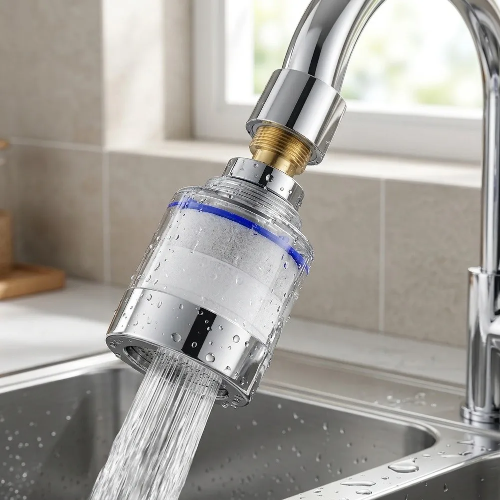 Rotating Water Filter Cartridge for Faucet Installation with Visible Housing to Track Filter Life Without Tools or Complex Setup