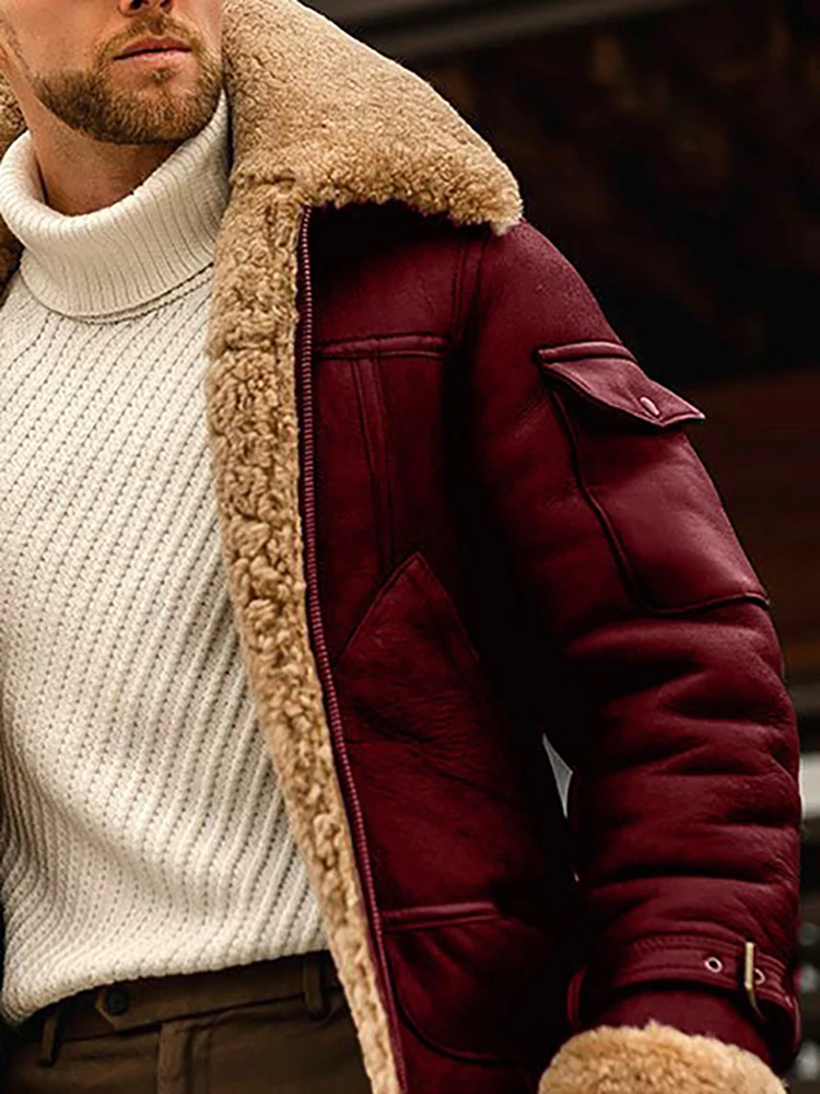 

Men's Thickened Imitation Fleece Casual Coat Winter Large Fur Collar Keep Warm Long Sleeve Outerwear Streetwear Overcoat Jacket