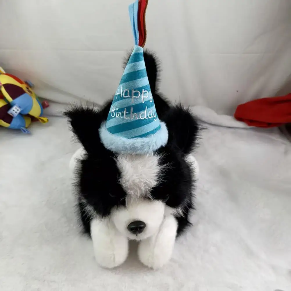 Pet Photography Props Dog Birthday Party Hat Adjustable Plush Cone Hat Reusable Striped Celebration Hat for Small for Dogs