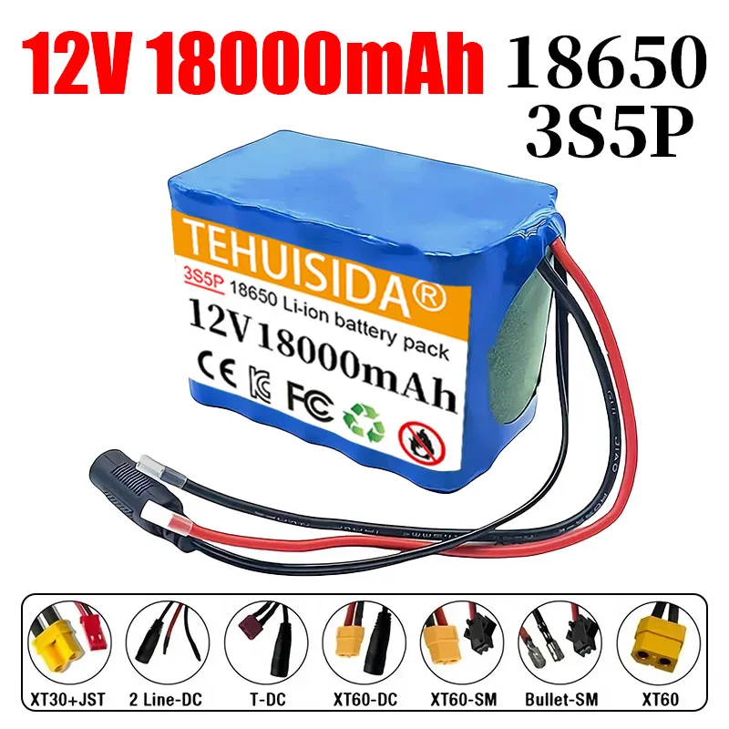 

12V 18000mah 18650 NEW Lithium Battery Pack 3S5P large Capacity Built-in BMS 18Ah Suitable for Small Power Electronic Equipment
