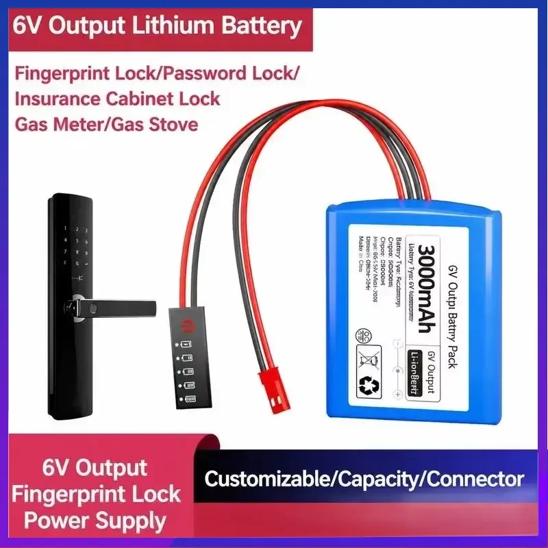 For 6V Fingerprint Lock Battery Large Capacity Rechargeable Lithium Battery Replacement for Smart Door Lock Dry Battery