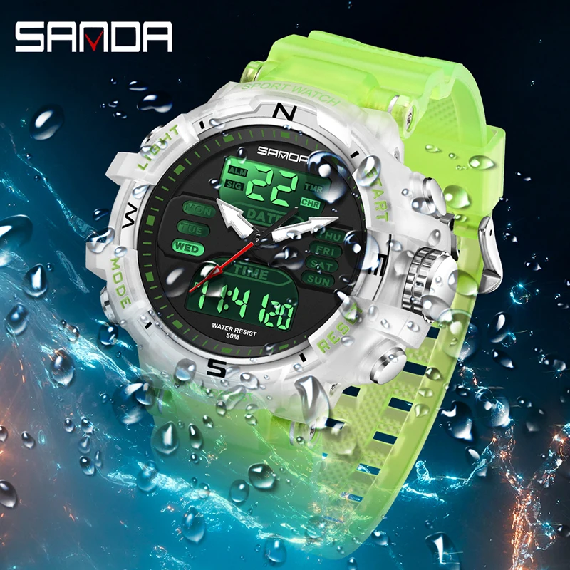 SANDA 6176 Sports Waterproof Electronic Quartz Mens Wristwatches G