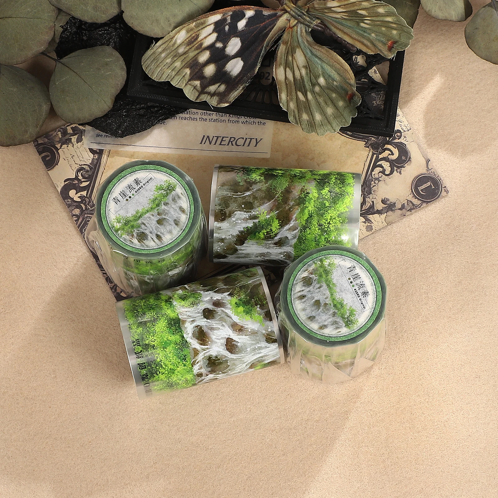 60mm*5m Vintage Green Tree Fall Landscape PET Tape Creative DIY Journal Material Collage Scrapbooking Stationery