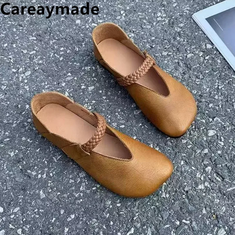 

Careaymade-Genuine Leather Low cut Natural Leather Daily Cowhide Solid Color Flat Heel Round Head Spot Soft Sole Single Shoes