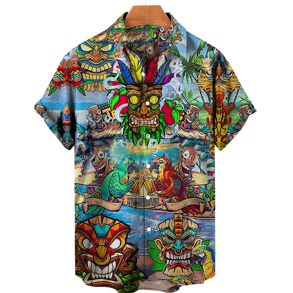 

Men's Shirt Tropical beach 3D Print Men's Clothing Summer Tiki Casual Hawaii Beach Hawaiian Harajuku Fashion Holiday Shirt