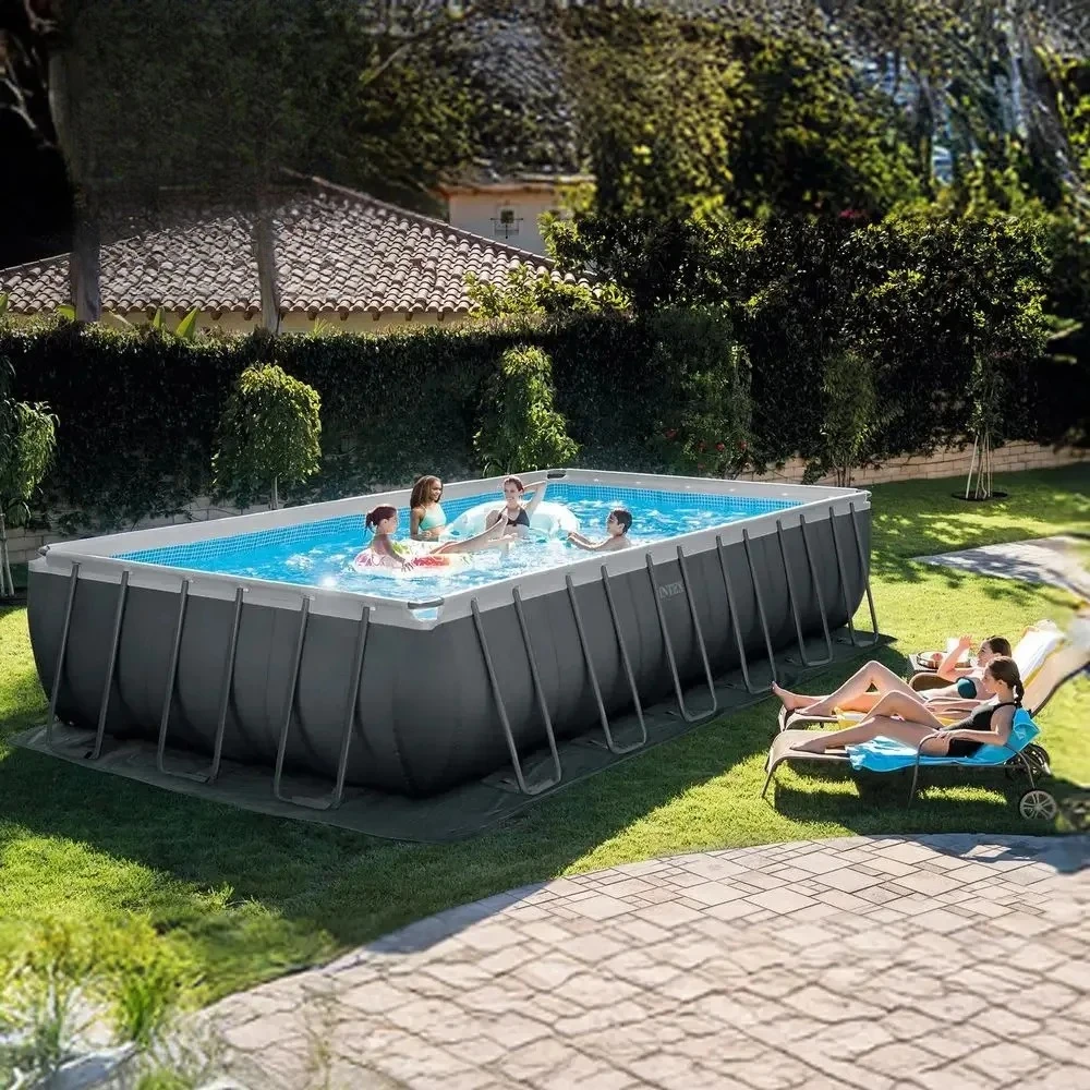 24ft x 12ft x 52in Above Ground Swimming Pool Set with Sand Filter Pump, Inflatable Lounge Pool Recliners 2Pa, Custom