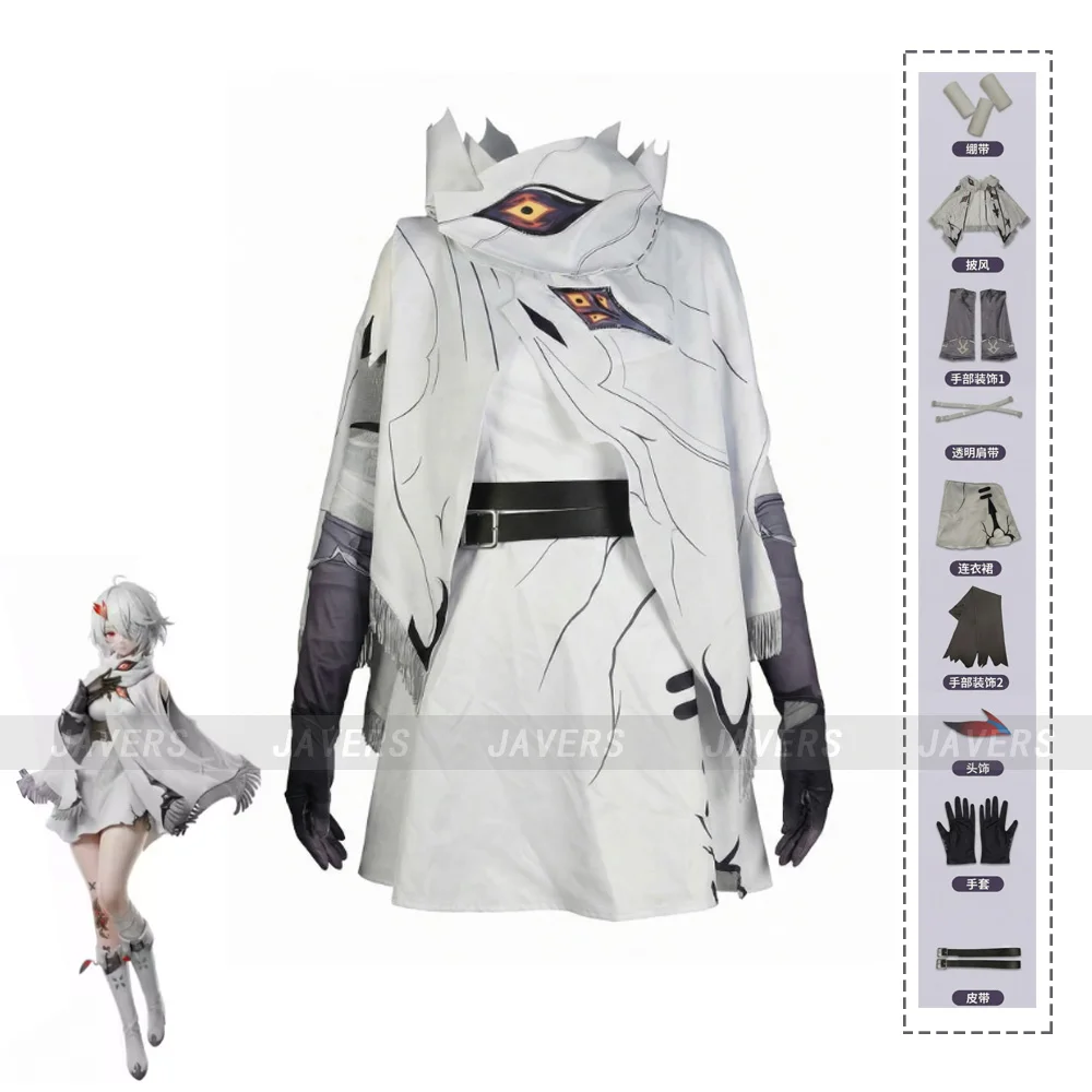 

Game Duet Night Abyss Phoxhunter Cosplay Costume Heroine White Cloak Dress Combat Uniform Woman Halloween Carnival Party Suit