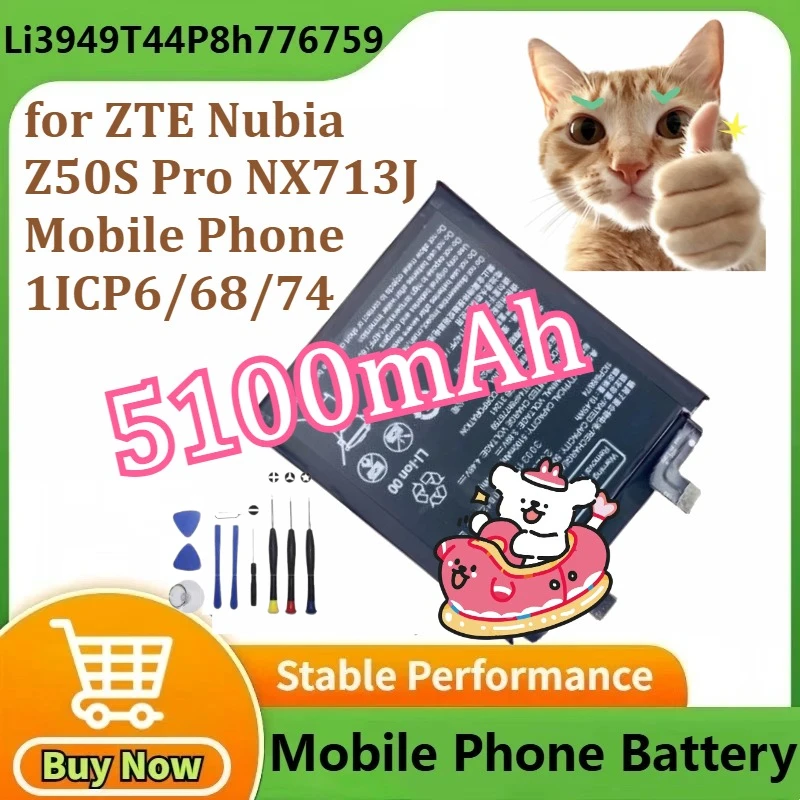 

New Li3949T44P8h776759 Battery for ZTE Nubia Z50S Pro NX713J Mobile Phone 1ICP6/68/74 Mobile Phone Batteries 5100mAh+Free Tools