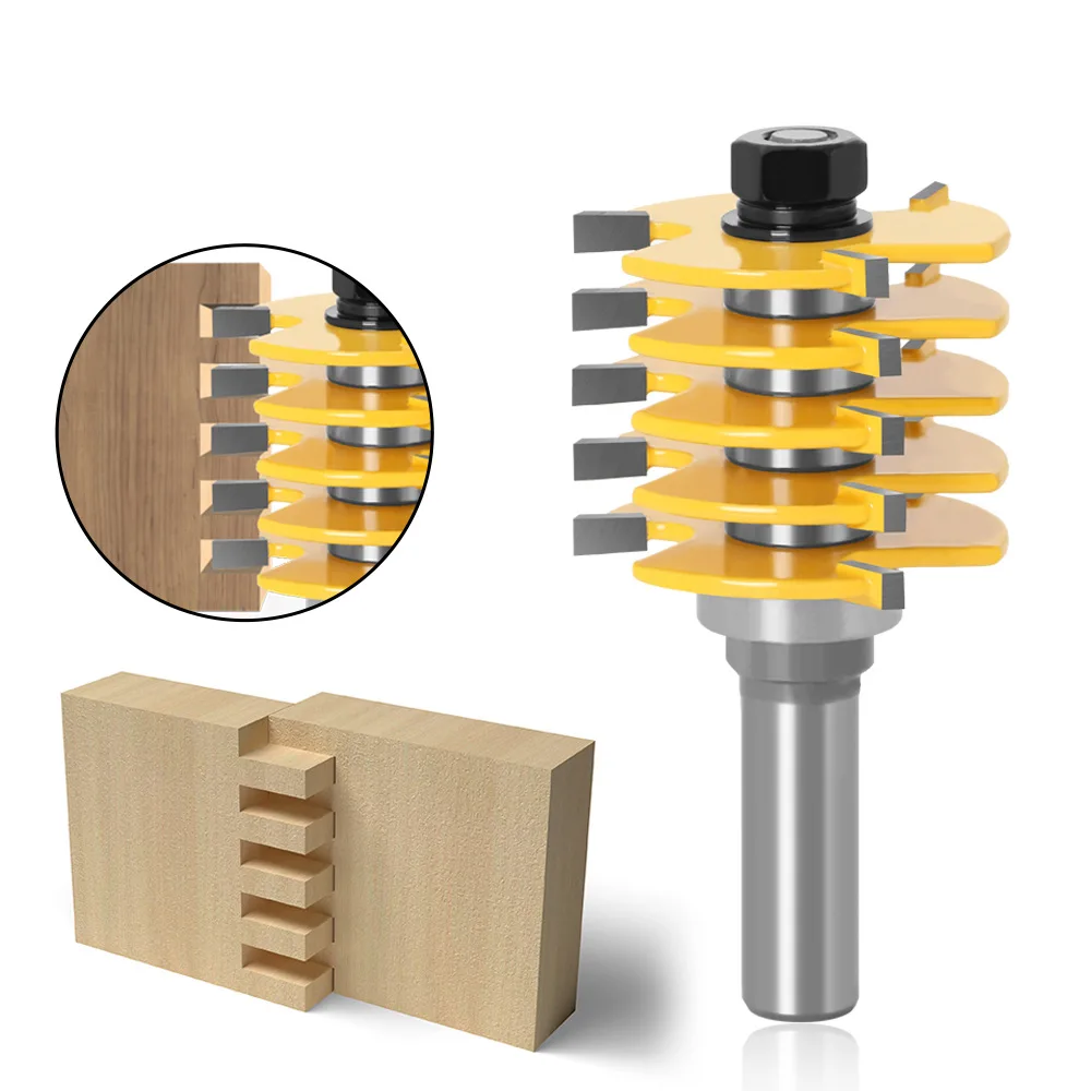

1PC 1/2" 12.7MM Shank Milling Cutter Wood Carving Box Joint Router Bit Adjustable 5 Blade Wood Tenon Cutter for Woodworking