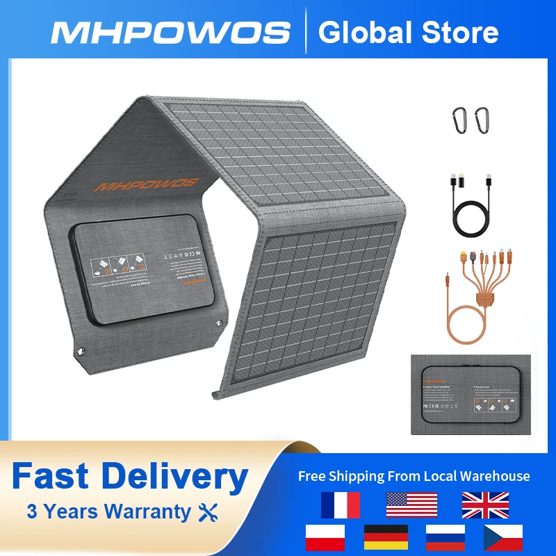 

MHPOWOS 40W Foldable Solar Panel with USB, USB C, DC output Portable Battery Charger for Cell Phone Outdoor Power Bank Camping
