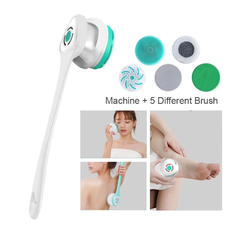 2023 NEW Electric Bath Brush USB Recharge Body Scrubber Back Rubbing Shower Cleaning Brush Spinning Massage Heads Long Handle