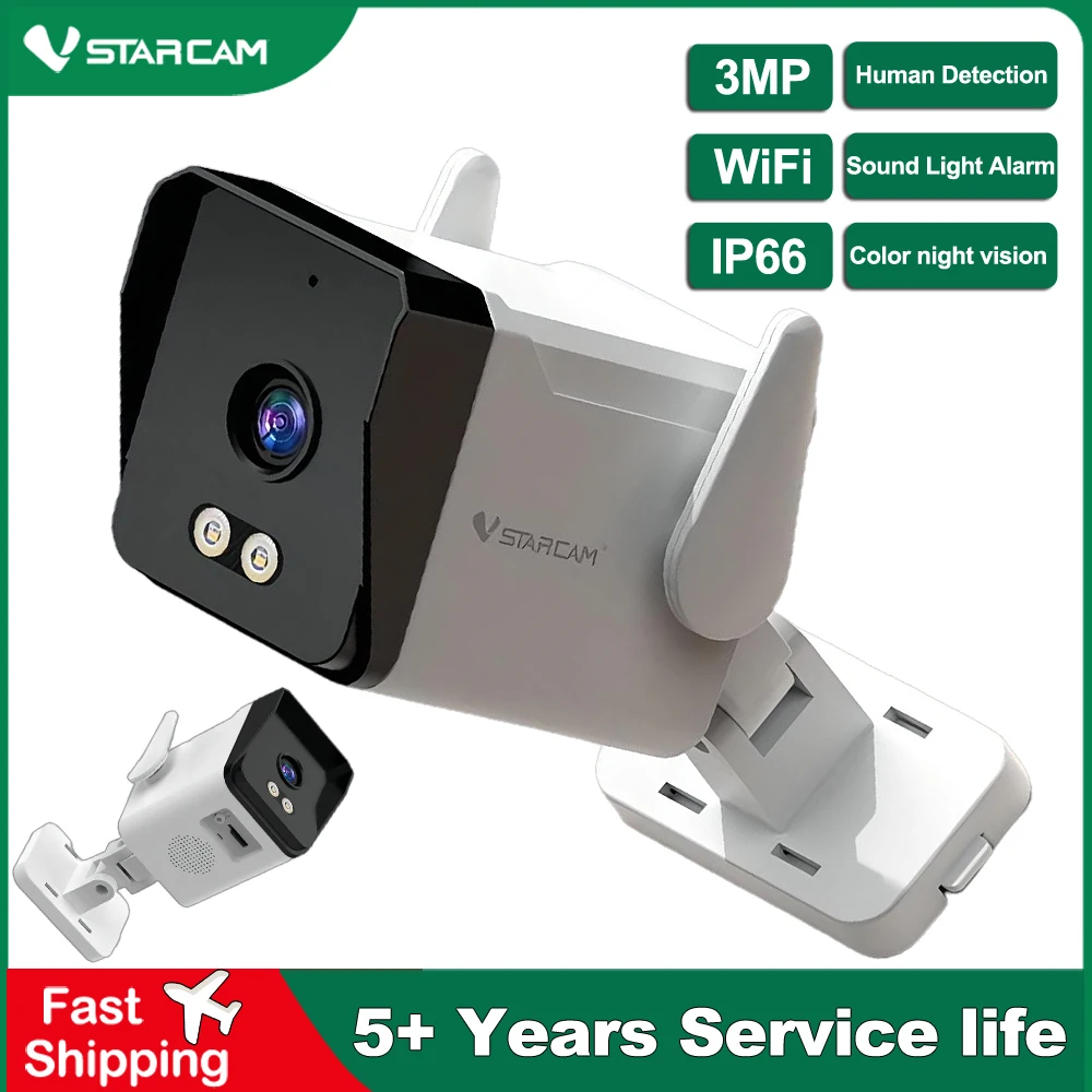 

IP-камера Vstarcam, 3 МП, Wi-Fi, наружное охранное наблюдение, 5-кратный зум, пуля, камера видеонаблюдения, сигнализация движения, IP66, цветная камера ночного видения