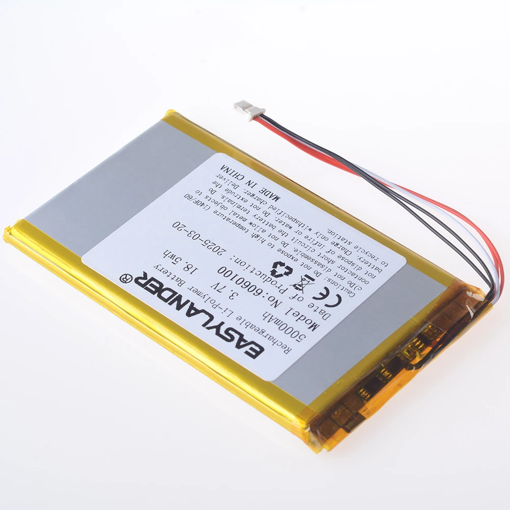 Batería recargable 3.7V 5000mAh del polímero de litio Li-ion de 1,25ut 5pin Compatible con 6060100 6065100