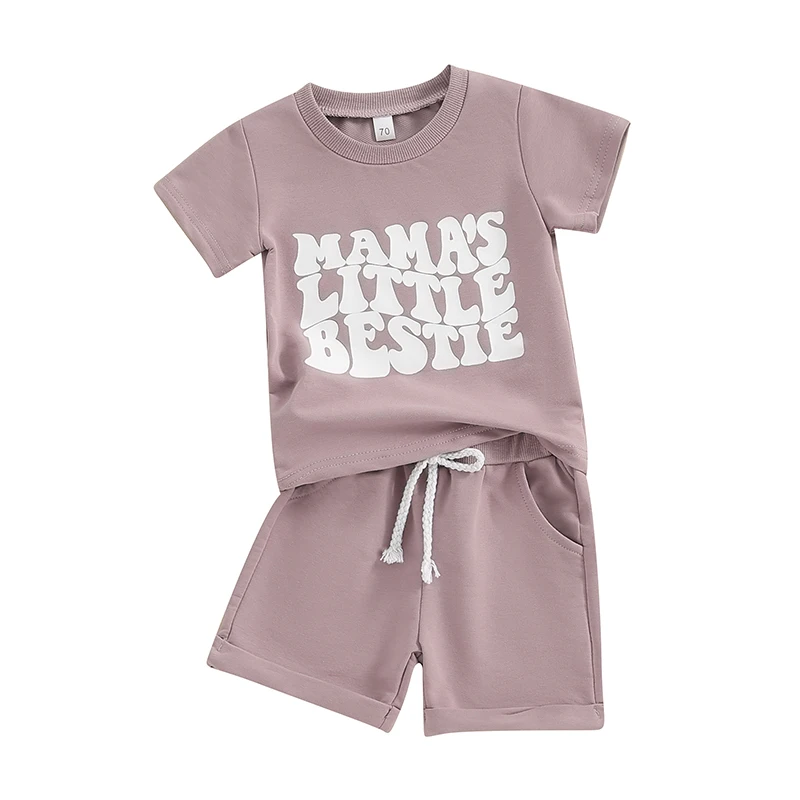 

Toddler Girl Summer Clothes Letter Print Short Sleeve Round Neck T-Shirt with Solid Color Shorts 2 Pcs Outfit