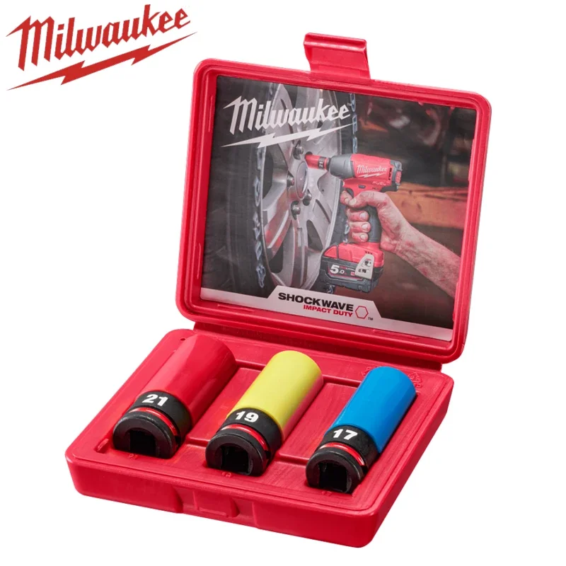 Milwaukee 3 PC. SHOCKWAVE Impact Duty 1/2 Inch Drive Metric Lug Nut Wheel Socket Power Tool Impact Wrench Accessories 49-66-7834