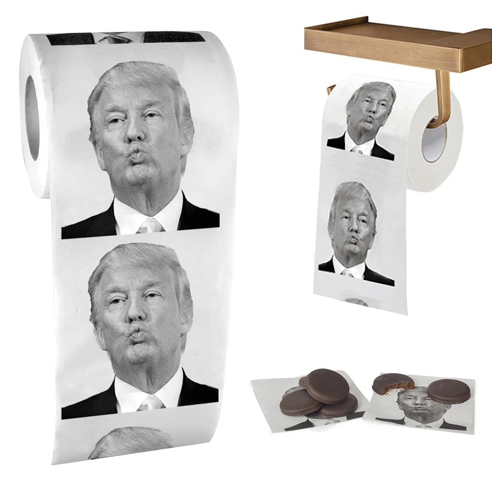 Donald Trump Roll Tissue Joke Fun Paper Tissue Gag Gift Non-fading Nontoxic Dustless Prank Creative Bathroom Toilet Roll Tissue