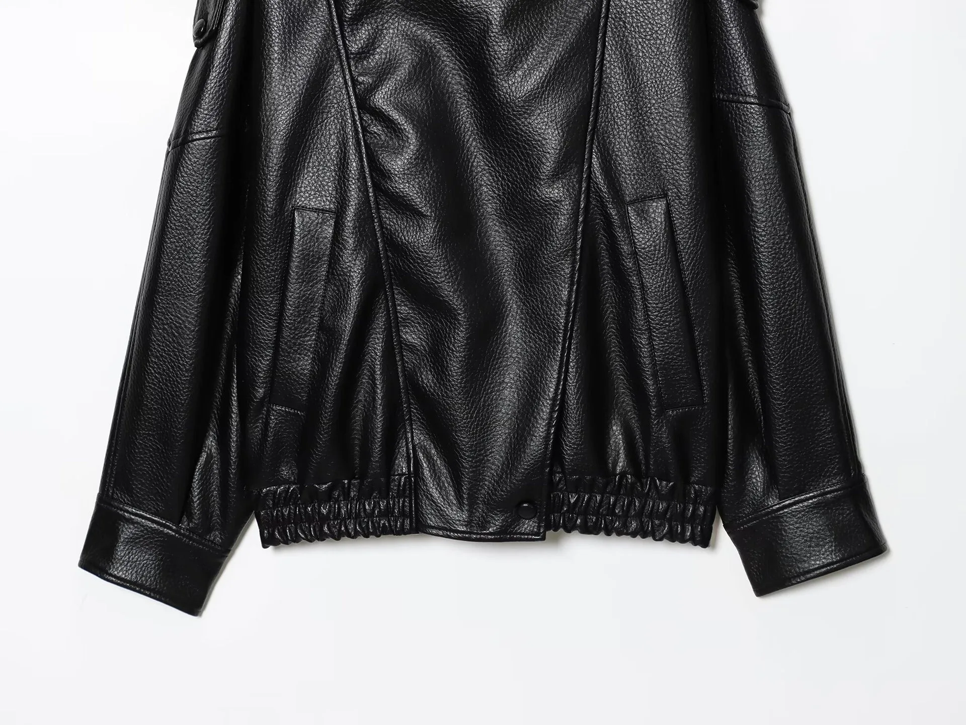 Women's Jacket 2026 Autumn New Black Long Sleeve Pebble Faux Leather Jacket Motorcycle Style Personality Fashion