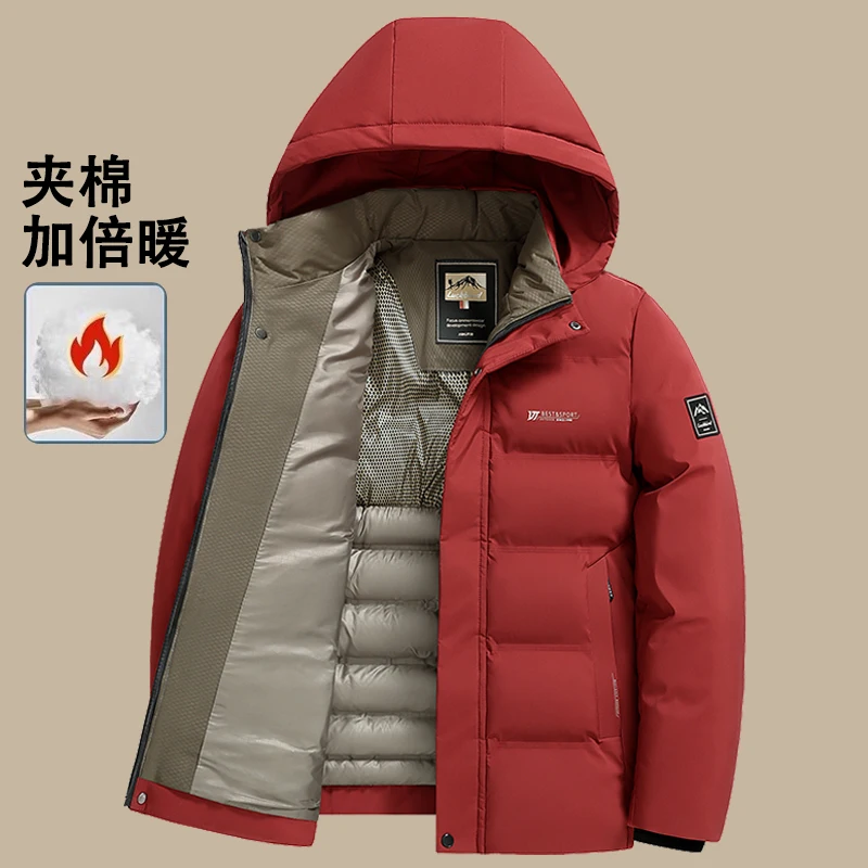 

2025 зимняя новая высококачественная толстая теплая хлопковая куртка для мужчин, бизнеса и отдыха, хлопковая куртка со съемной шапкой