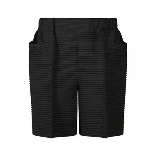 Miyake Pleated Men Shorts Minimalist Casual Striped Solid Color Elastic Waist Fashion Vacation Three-Quarter Pants Men's Clothes