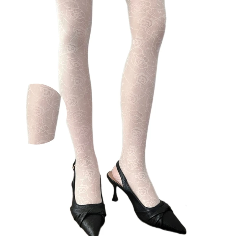 Women Rose Flower Silk Tights French Vintage Patterned Pantyhose Stockings Drop Shipping