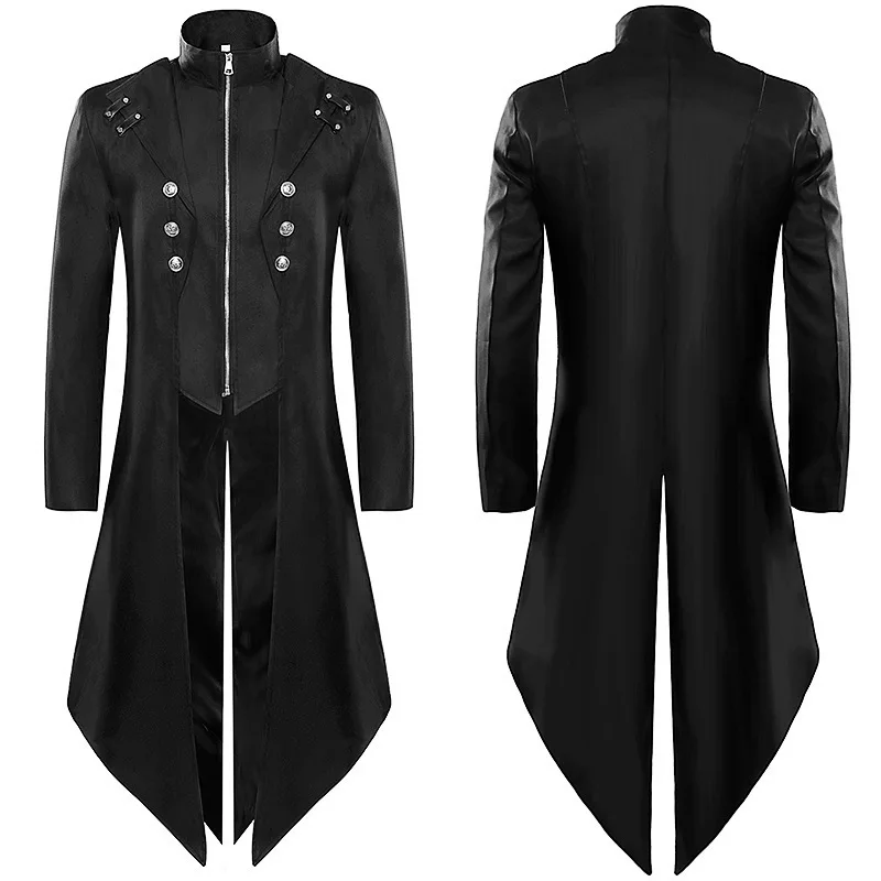 Men's Medieval Costume Red Tailcoat Fake Two-Piece Ball Gown Cosplay Costumes Drama Tuxedos Masquerade Parties Halloween Jacket