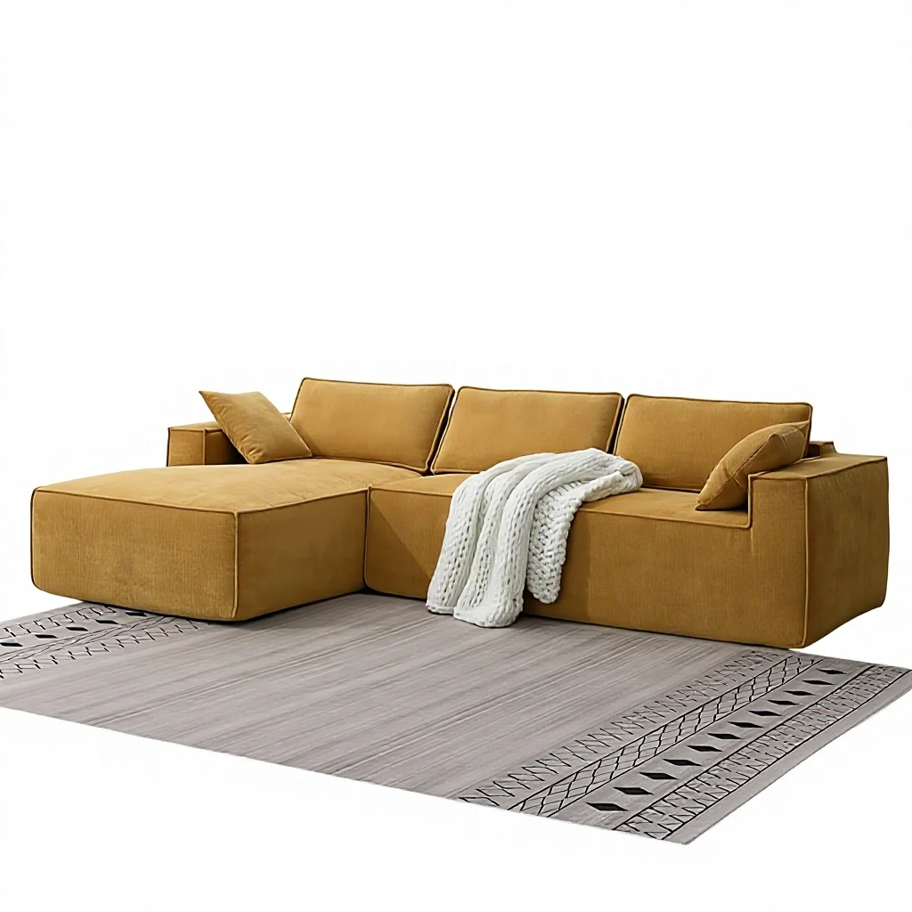 

Дизайнерский угловой диван-блок «Тофу» в стиле Ваби-Саби из итальянского вельвета со съемными чехлами для гостиной, L-образный, с одним сиденьем, из чистого поролона