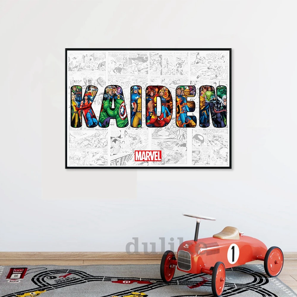 Personalized Boys Name Word Art Print AVENGERS Character Poster Superhero Canvas Painting Wall Art Comic Hero Gift Home Decor