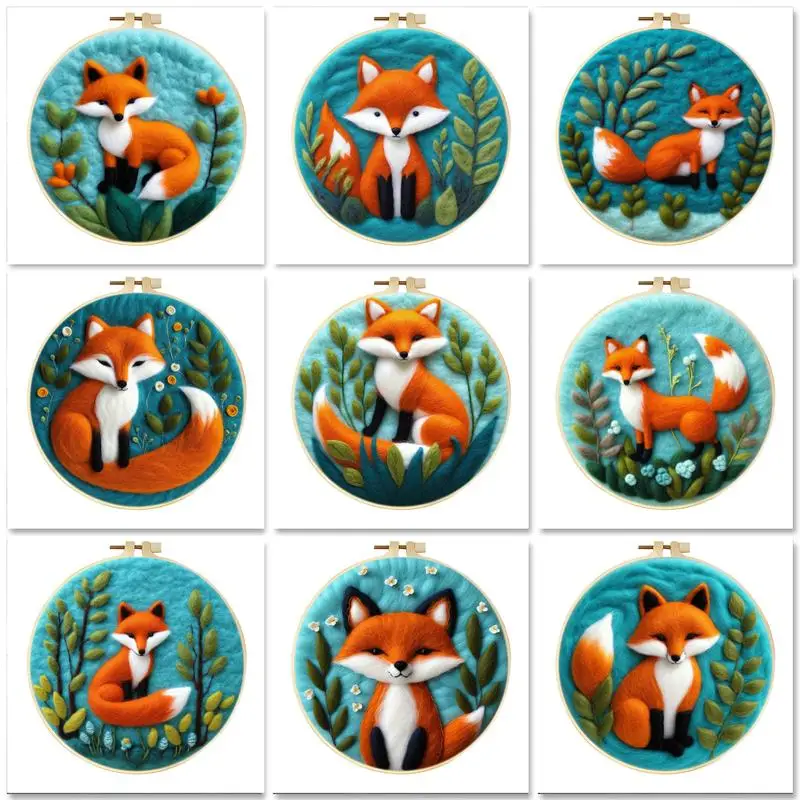 

GATYZTORY Fox Animals Pattern Diy Wool Painting Embroidery Kit Creative Diy Wool Needle Felt Picture Kit For Beginners