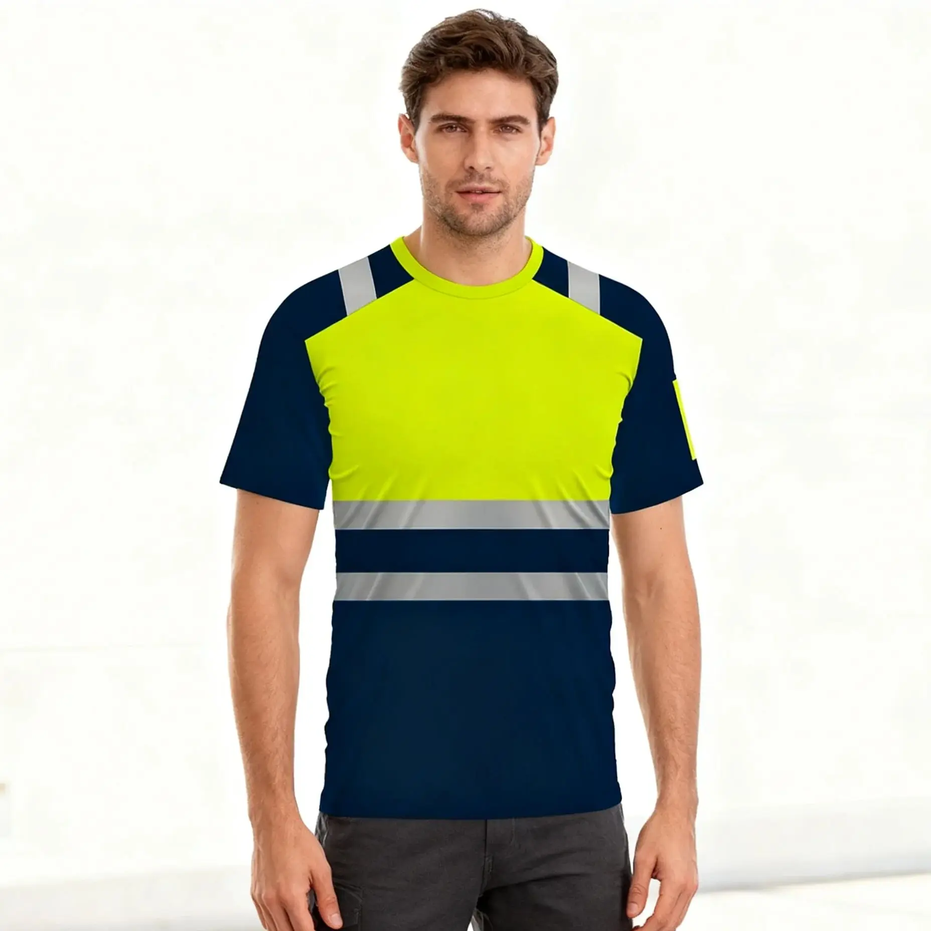 

Новые безопасные рабочие рубашки высокой видимости, летние дышащие рабочие мужские футболки, светоотражающая футболка, быстросохнущие рубашки Hi Vis, большие