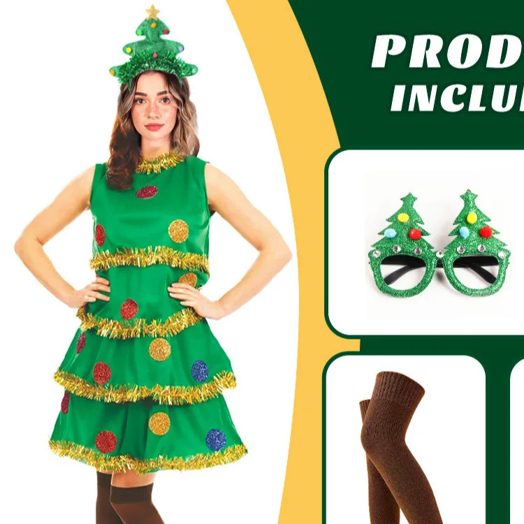 زي قزم أخضر لطيف لعام 2026 - زي أداء شجرة احتفالية للبالغين لمناسبات العطلات