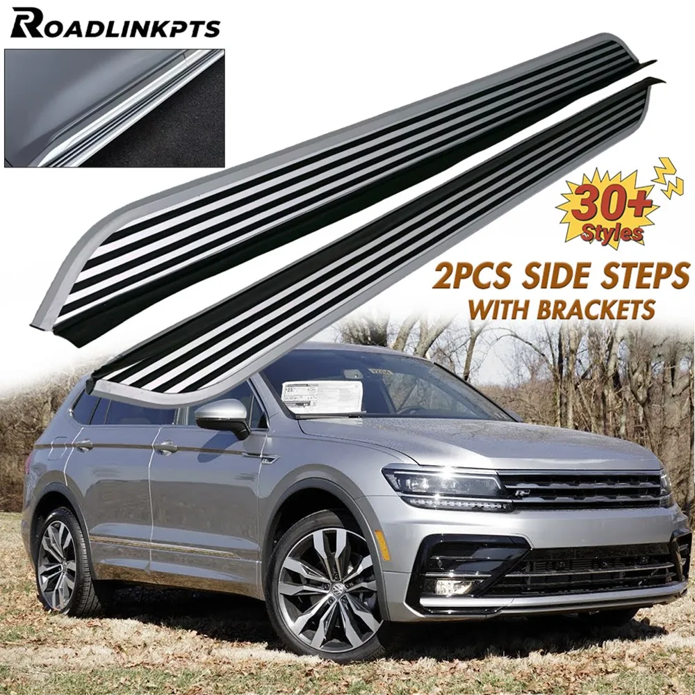 

2 шт., алюминиевые 4,7-дюймовые широкие серебряные фиксированные боковые ступеньки, подходят для Volkswagen Tiguan 2018-2024, подножки для беговых досок, рельсы, пластины, педали
