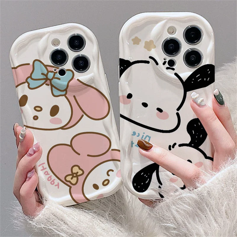 Cartoon Sanrio Melody Pochacco Soft Phone Case For iPhone 15 14 13 12 11 Pro Max X XR XS 8 7 Plus SE 2020 Wavy Shockproof Cover